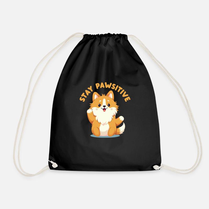 Stay Pawsitive - Drawstring Bag - black