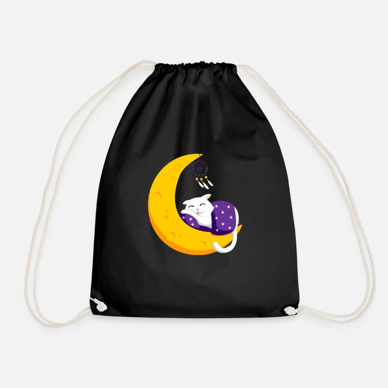 cat moon - Drawstring Bag - black
