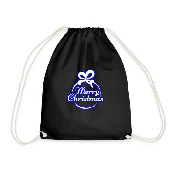 Merry Christmas Neon Blue Christmas - Drawstring Bag - black - Front