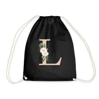 Personalisierbar Monogramm Pastell Floral L - Turnbeutel - Schwarz - Vorne