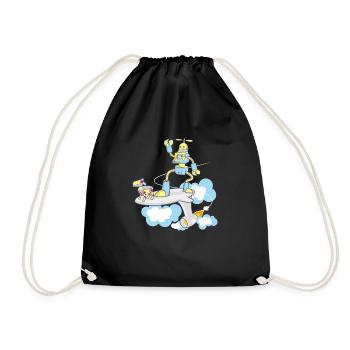 robot dog surfing - Drawstring Bag - black - Front
