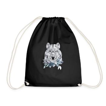 Portrait de loup décoré de plantes de Noël - Sac de sport léger - noir - Devant