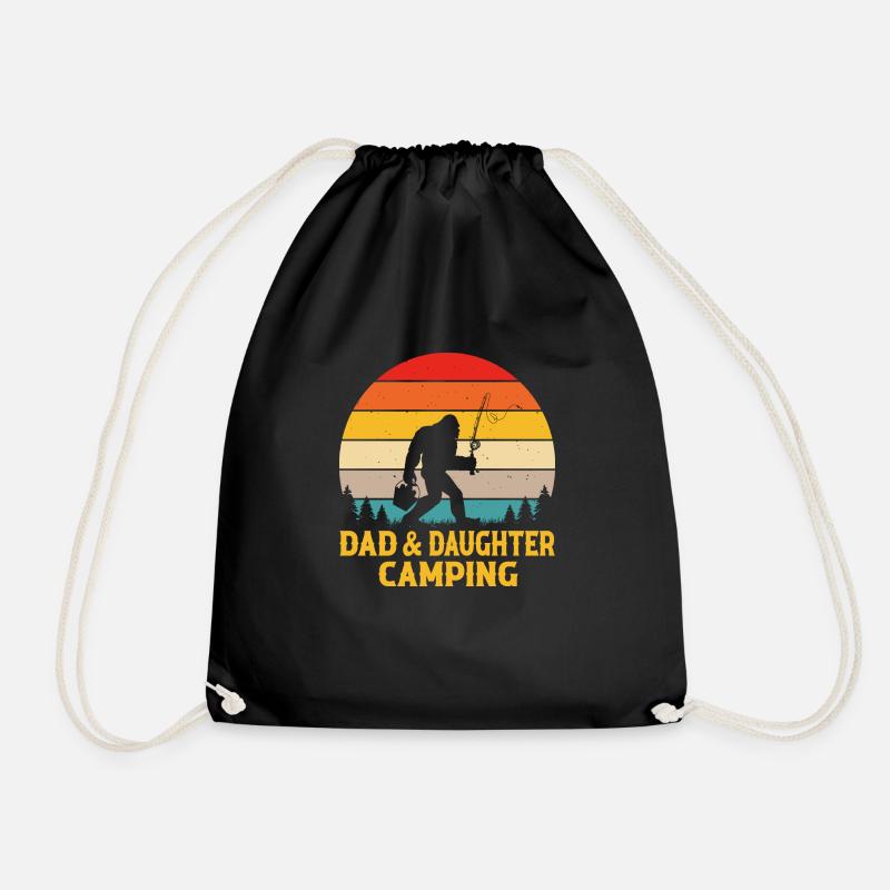 Sasquatch Dad & Daughter Camping Lover Sasquatch - Drawstring Bag - black