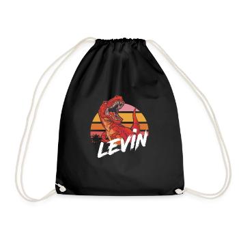 LEVIN - Schöner Jungen Name mit T-REX Dino - Turnbeutel - Schwarz - Vorne