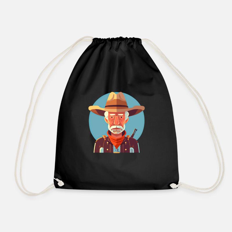 Old cowboy with a wild rag - Drawstring Bag - black