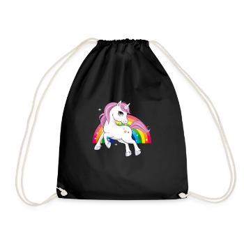 Baby Einhorn Regenbogen süß niedlich GLITZER - Turnbeutel - Schwarz - Vorne