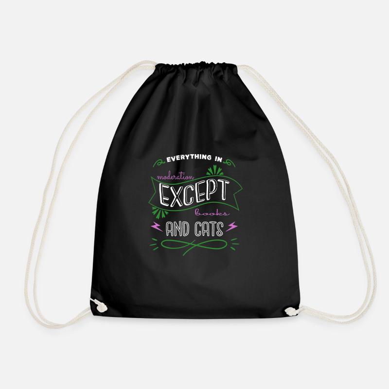 Book Keeper Shirt Cat Long Sleeve Shirts - Drawstring Bag - black