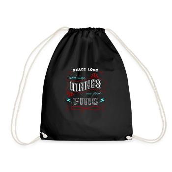 peace sign funny quote 1960s present idea wine - Drawstring Bag - black - Front