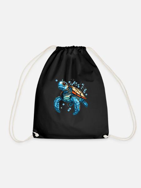 Turtle is made up of pixels - Drawstring Bag - black