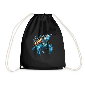 Turtle in 8 bit retro game graphics - Drawstring Bag - black - Front