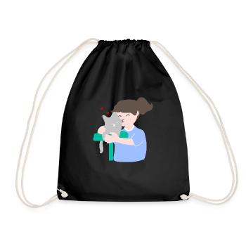Woman kissing her cute cat - Drawstring Bag - black - Front