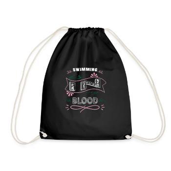 swim bike run sport funny swimming birthday - Drawstring Bag - black - Front