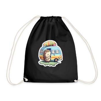 Hedgehog camping caravan traveler - Drawstring Bag - black - Front