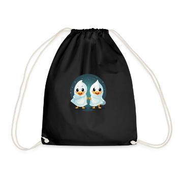 Cute Halloween geese in ghost costume - Drawstring Bag - black - Front