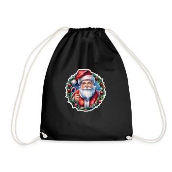Santa Claus - Traditional and Watercolor - Drawstring Bag - black - Front