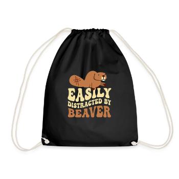 Easily Distracted By Beaver Animal Rodent - Drawstring Bag - black - Front
