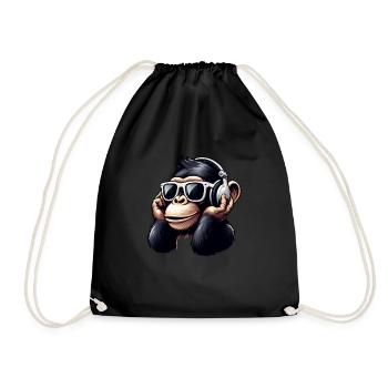 Ape chimpanzee with sunglasses and headphones - Drawstring Bag - black - Front