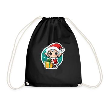 elf christmas elf gift - Drawstring Bag - black - Front