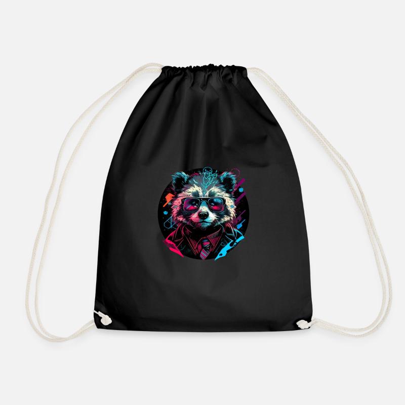 Raccoon corporate - Drawstring Bag - black