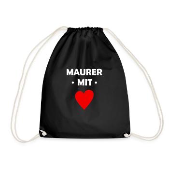 Maurer mit Herz - Bauarbeiter - Turnbeutel - Schwarz - Vorne