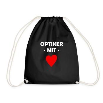 Optiker mit Herz - Brille - Optik - Augen - Turnbeutel - Schwarz - Vorne