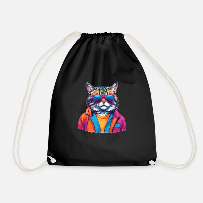 MADFOXX - Cool Colorful Cat - Drawstring Bag - black