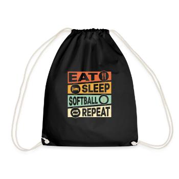 Eat Sleep Softball Repeat Baseball Team - Drawstring Bag - black - Front