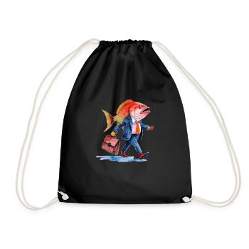 Funny Business Fish Creative Design Work - Drawstring Bag - black - Front