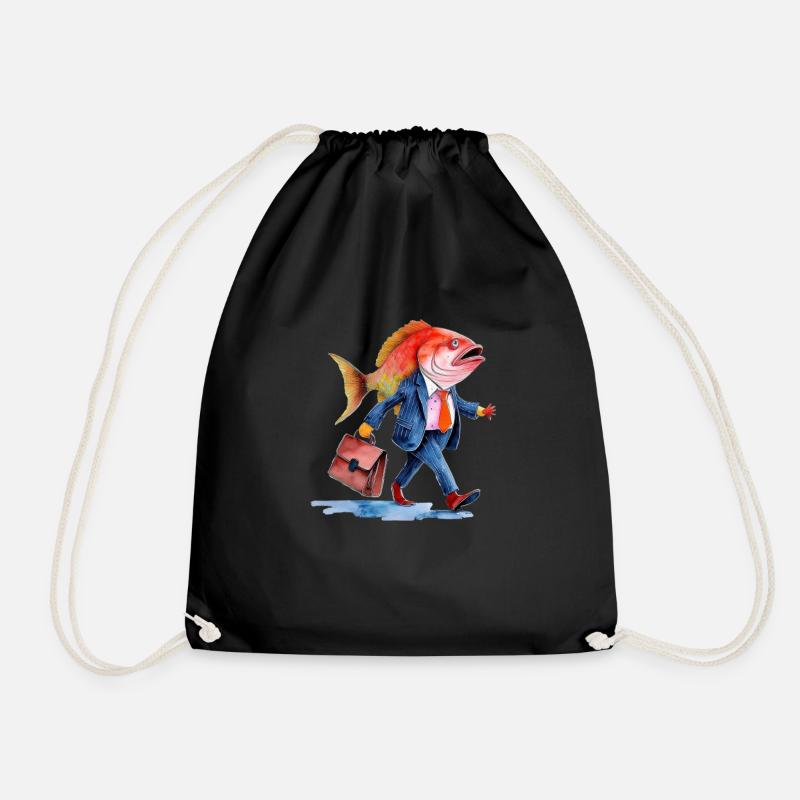 Funny Business Fish Creative Design Work - Drawstring Bag - black