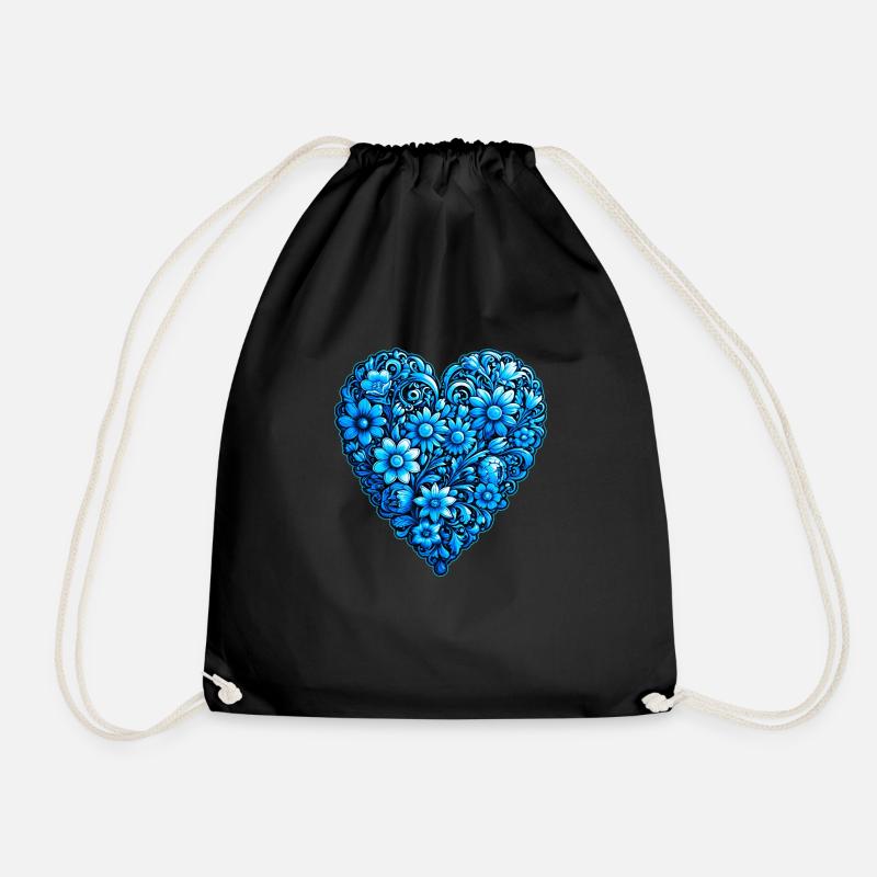blue heart - Drawstring Bag - black