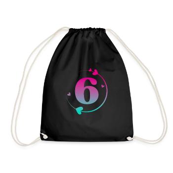 6th Birthday Colorful Heart Circle - Drawstring Bag - black - Front