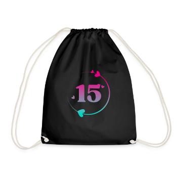 15th Birthday Colorful Heart Circle - Drawstring Bag - black - Front