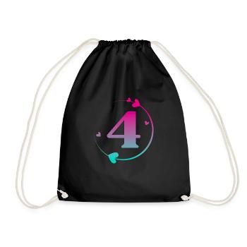 4th Birthday Colorful Heart Circle - Drawstring Bag - black - Front