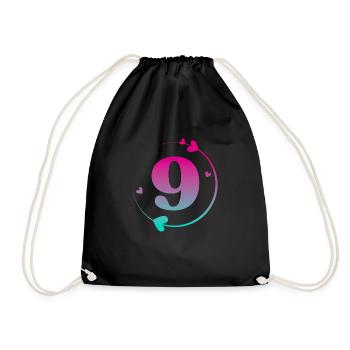 9th Birthday Colorful Heart Circle - Drawstring Bag - black - Front