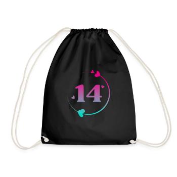14th Birthday Colorful Heart Circle - Drawstring Bag - black - Front
