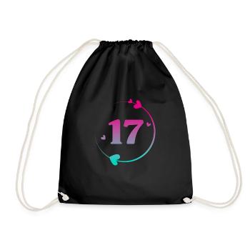 17th Birthday Colorful Heart Circle - Drawstring Bag - black - Front