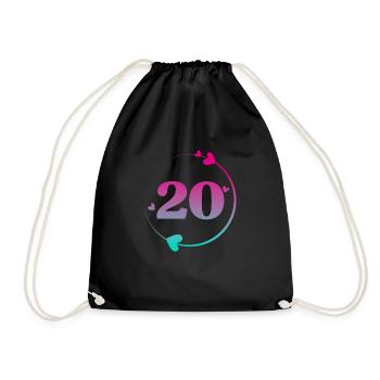 20th Birthday Colorful Heart Circle - Drawstring Bag - black - Front