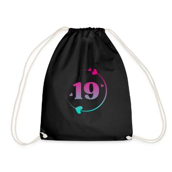 19th Birthday Colorful Heart Circle - Drawstring Bag - black - Front