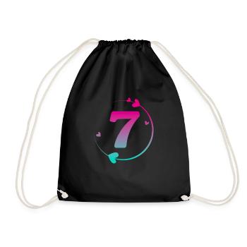 7th Birthday Colorful Heart Circle - Drawstring Bag - black - Front