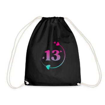 13th Birthday Colorful Heart Circle - Drawstring Bag - black - Front