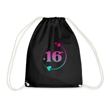 16th Birthday Colorful Heart Circle - Drawstring Bag - black - Front