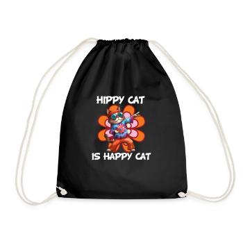 Hippy Cat is happy Cat lustige Katze Hippie Look - Turnbeutel - Schwarz - Vorne