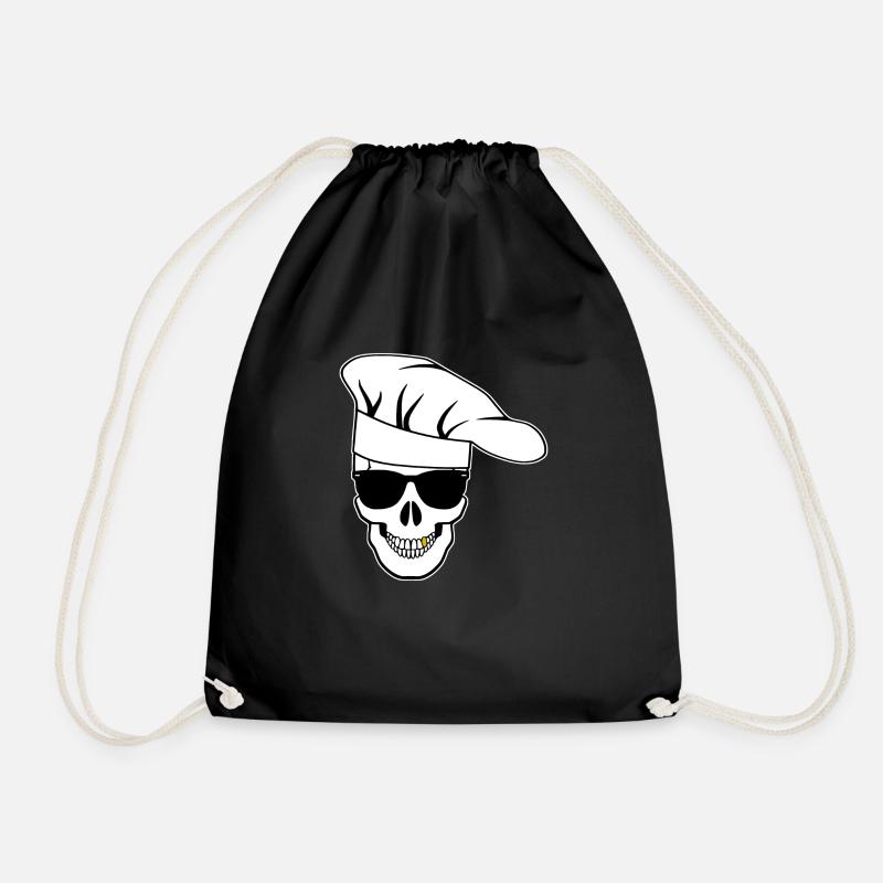 Skull with sunglasses chef's hat - Drawstring Bag - black