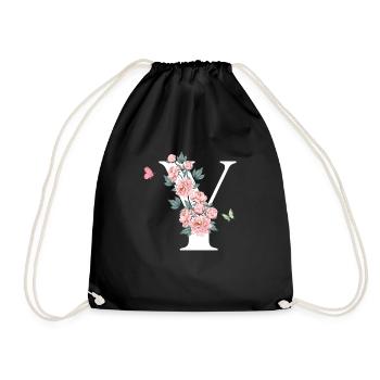 Letter and pink flowers - Drawstring Bag - black - Front