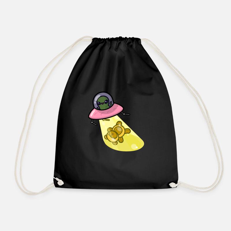 Teddy kidnapped by UFO Uap - Drawstring Bag - black