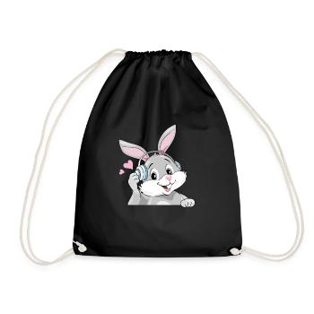 Lapin souriant écouter de la musique dans des écouteurs - Sac de sport léger - noir - Devant