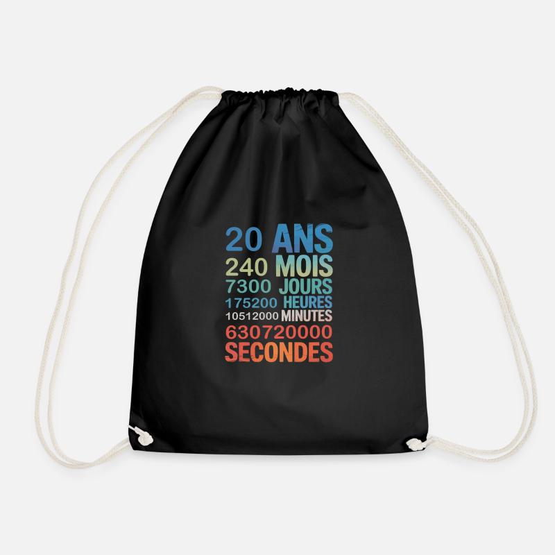 20 Ans – Chronomètre de Vie en Secondes - Turnbeutel - Schwarz