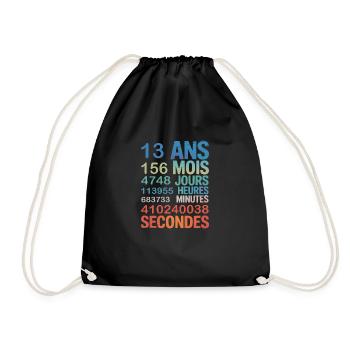13 Ans en Secondes – Design Anniversaire Fun - Drawstring Bag - black - Front
