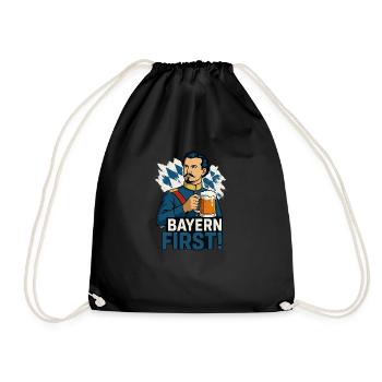 Bayern First – Bier & Heimat Stolz Design - Turnbeutel - Schwarz - Vorne