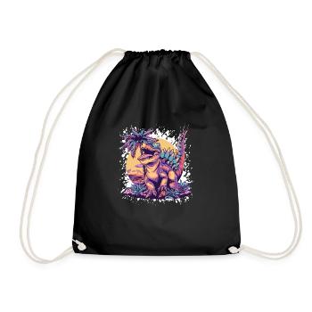 Dinosaur stegosaurus island palm tree - Drawstring Bag - black - Front